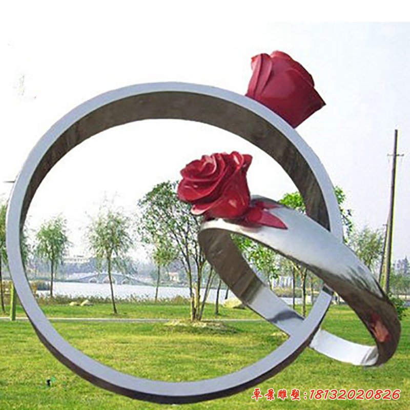 玫瑰戒指雕塑，不锈钢公园景观雕塑