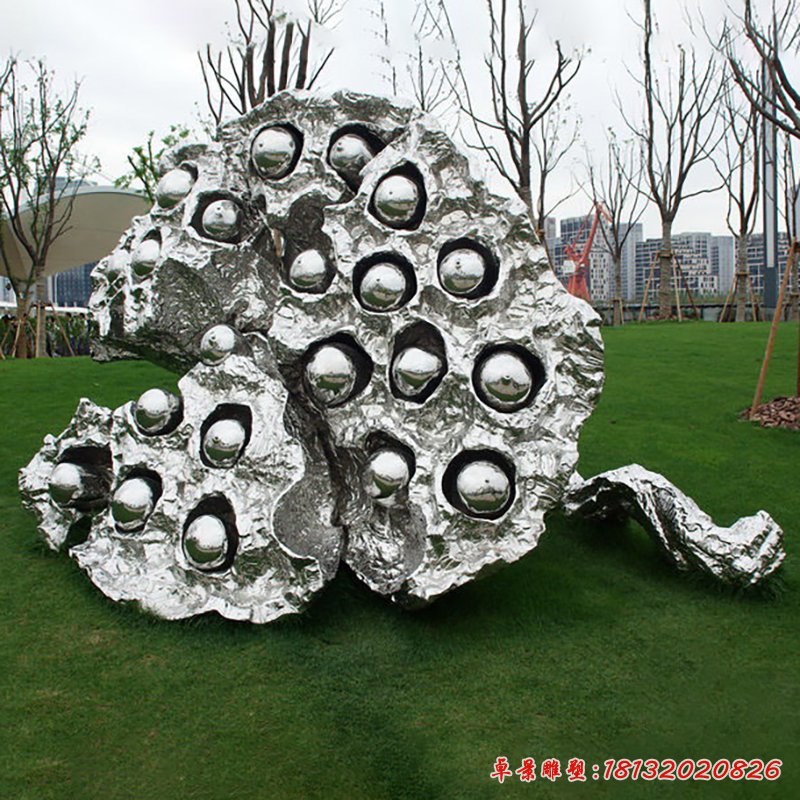不锈钢莲蓬雕塑，公园抽象植物雕塑