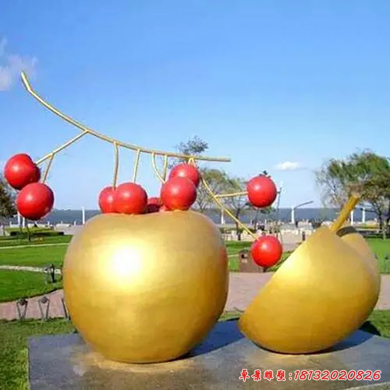 不锈钢金色苹果 广场景观雕塑