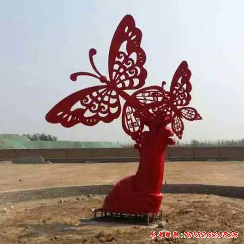 公园不锈钢大型彩绘蝴蝶雕塑6