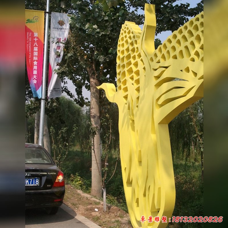 不锈钢玉米雕塑,不锈钢丰收雕塑,景观雕塑
