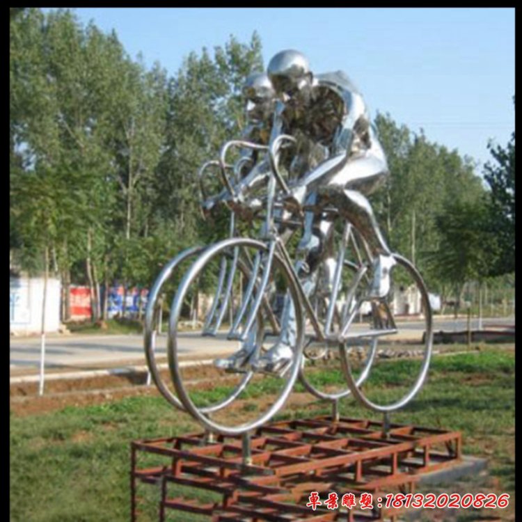 镜面不锈钢抽象骑自行车人物雕塑