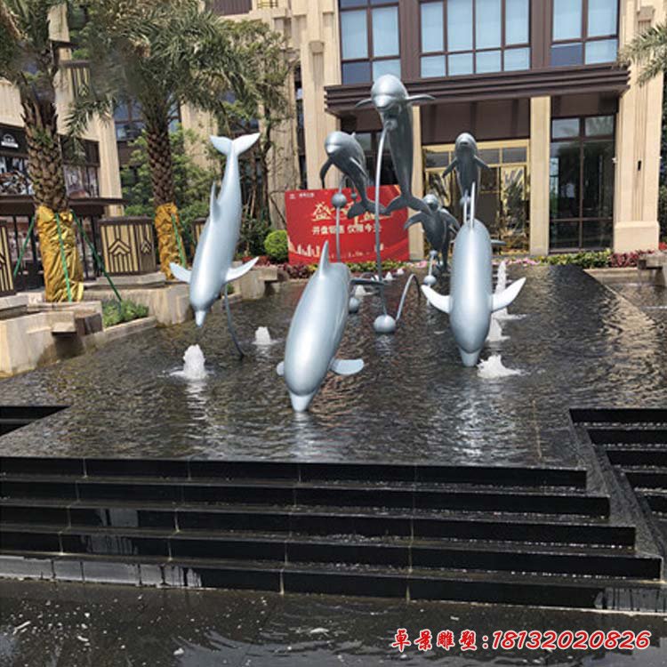 镜面不锈钢跳跃海豚雕塑 (4)