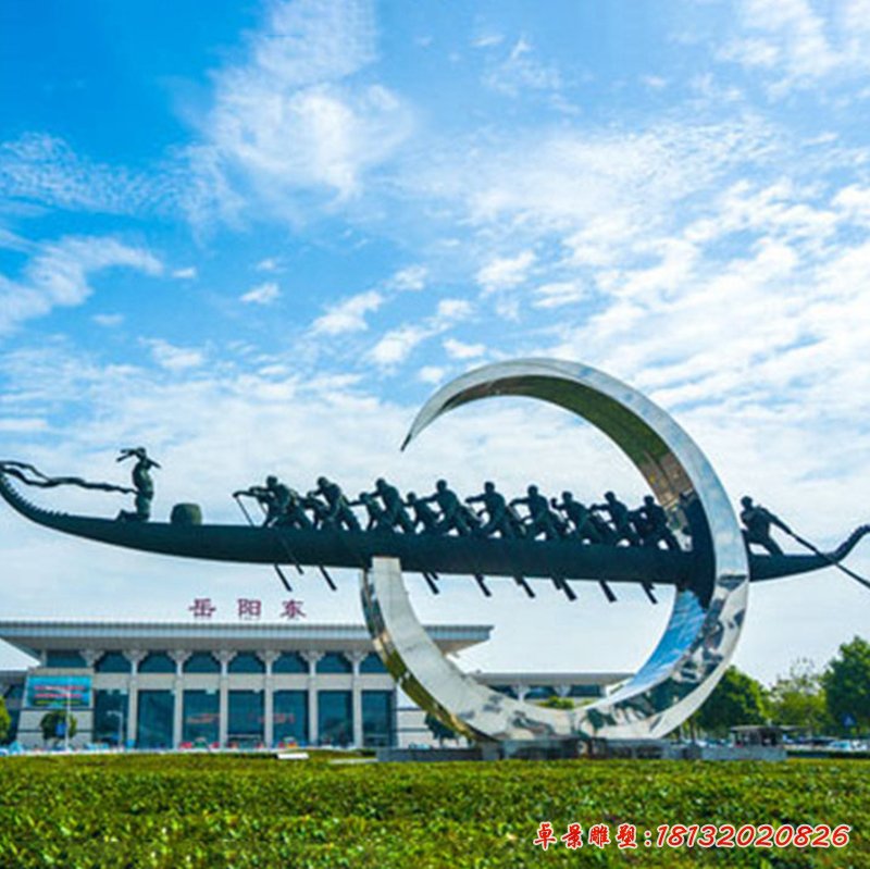 不锈钢划船景观 企业景观雕塑