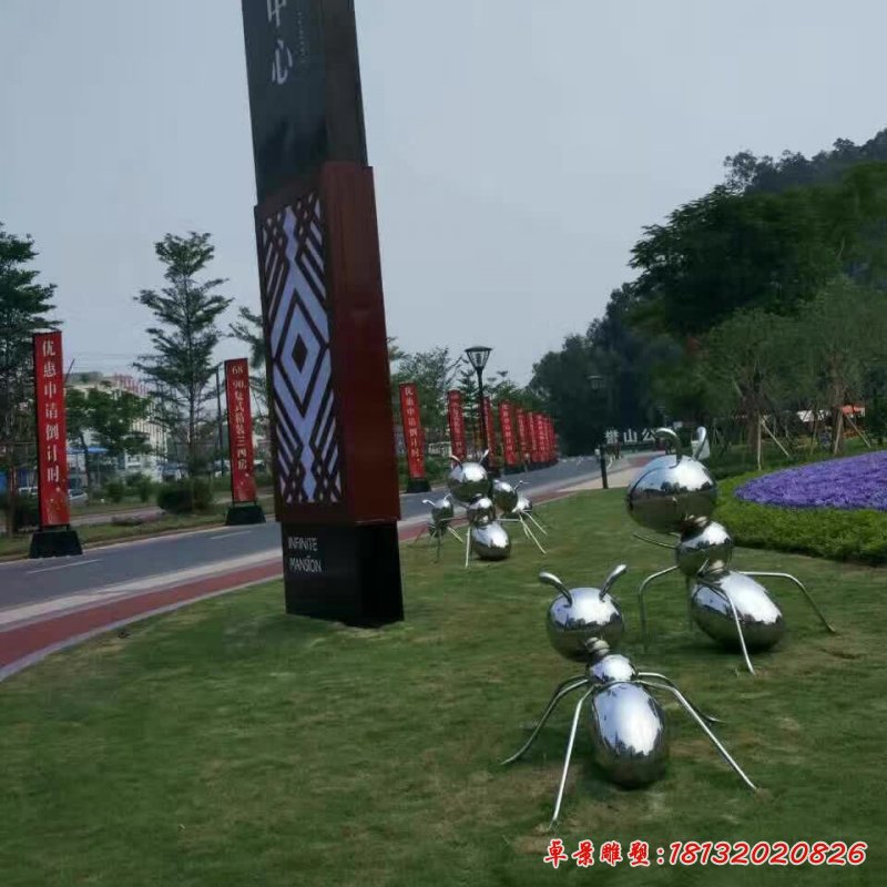公园镜面不锈钢蚂蚁雕塑 (2)