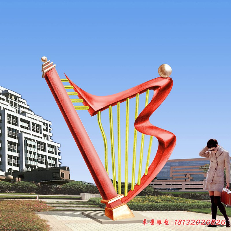 不锈钢竖琴雕塑,广场竖琴不锈钢雕塑 (2)