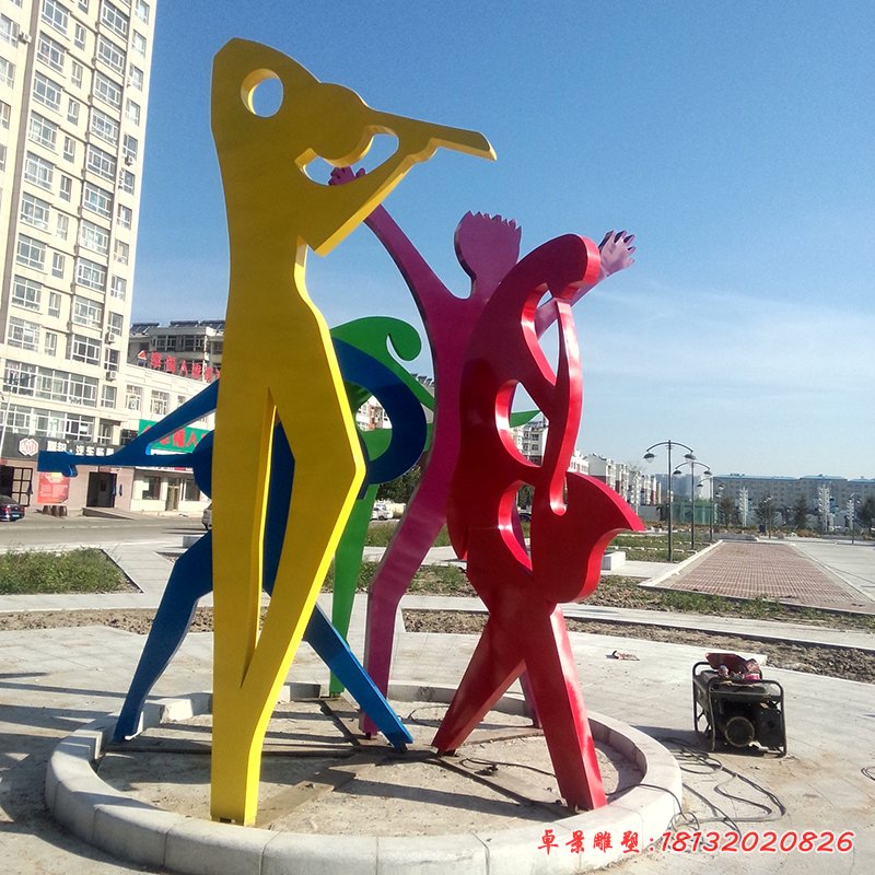 广场演奏雕塑，不锈钢抽象人物雕塑 (8)