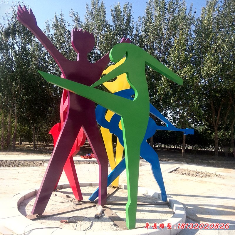 广场演奏雕塑，不锈钢抽象人物雕塑 (6)