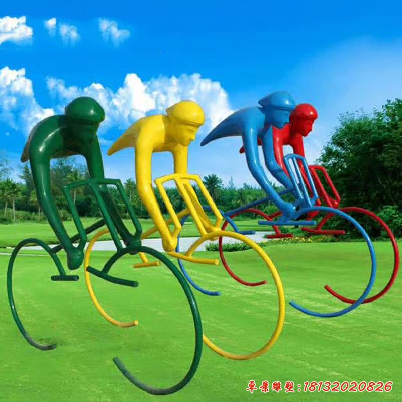 不锈钢抽象骑单车的半身像雕塑，园林景观摆件