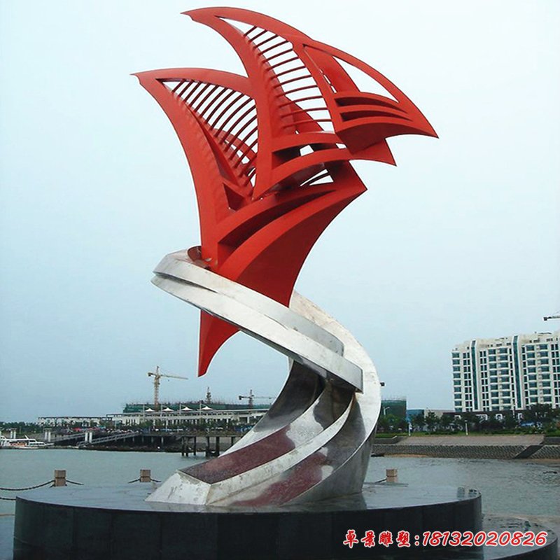 不锈钢抽象帆船雕塑 海边景观雕塑