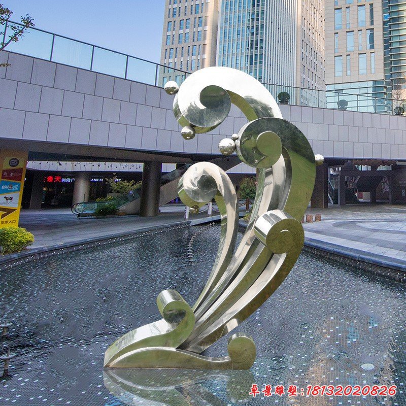厂家定制不锈钢雕塑海浪小区楼盘售楼处景观水景软装金属海洋动物87317