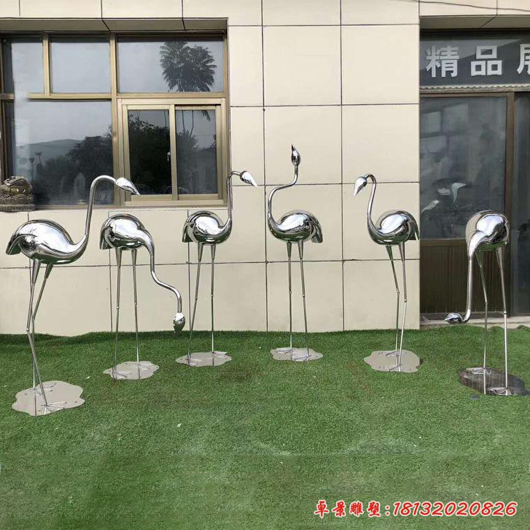 户外园林不锈钢镂空火烈鸟雕塑酒店庭院水池景观草坪绿地摆件62058 (2)