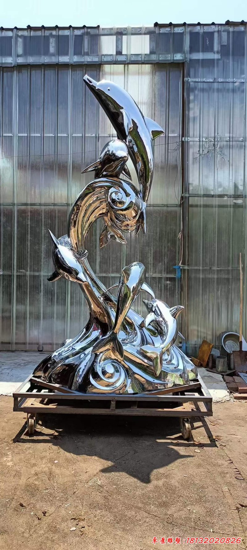 海豚动物不锈钢雕塑