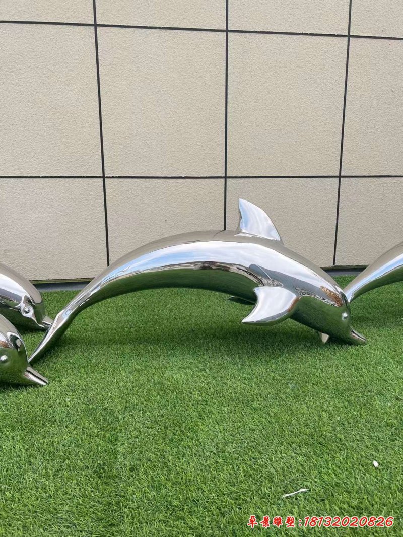 草坪海豚动物不锈钢雕塑