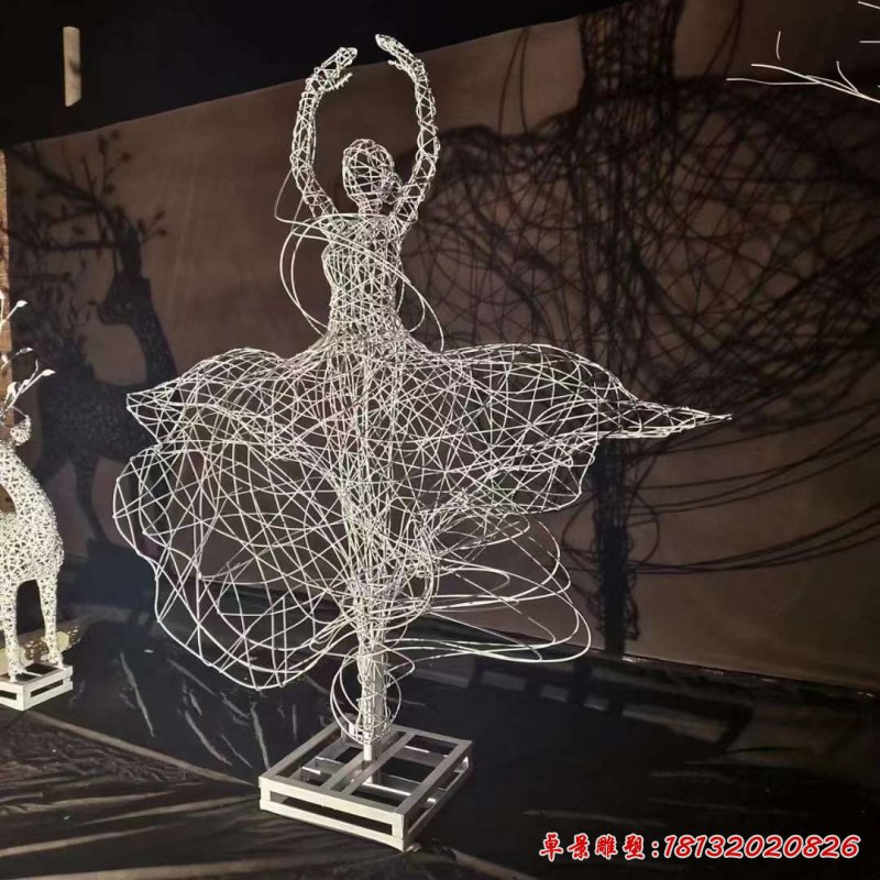 不锈钢镂空编织女孩跳舞雕塑 (2)