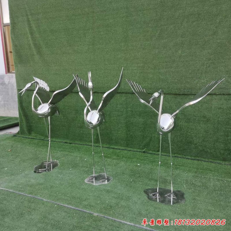广场展翅仙鹤动物不锈钢雕塑