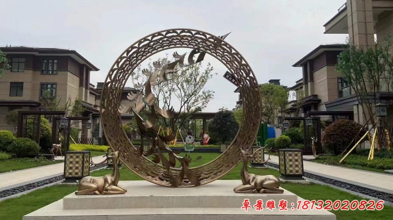 不锈钢圆环大雁鹿雕塑