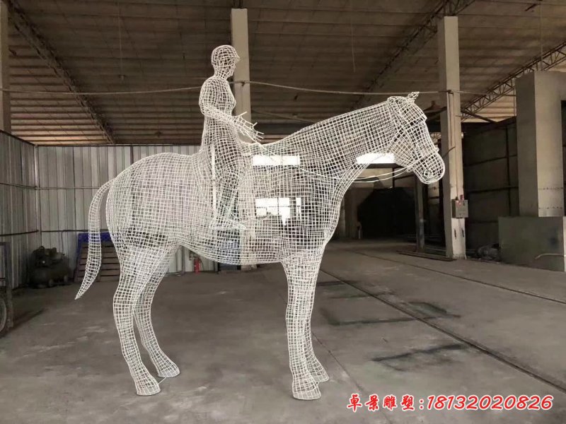 骑马儿童镂空不锈钢雕塑