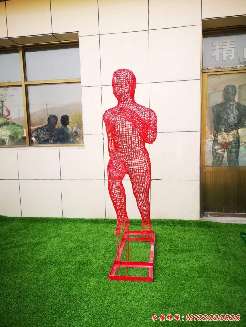 不锈钢镂空编织跑步运动人物雕塑 (3)