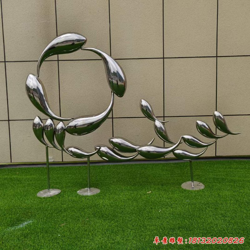 不锈钢抽象鱼雕塑 (5)