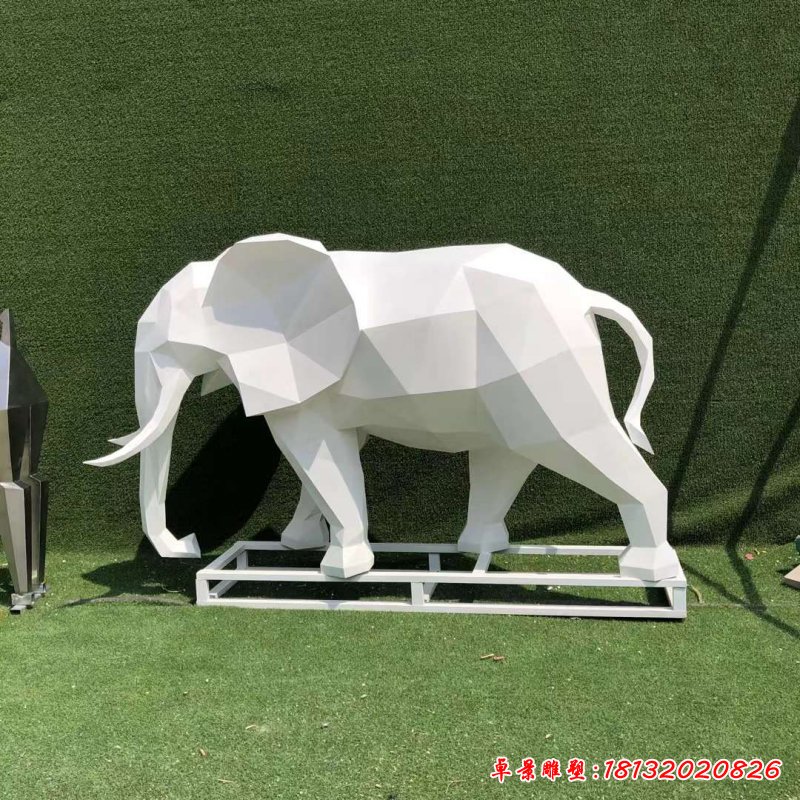不锈钢几何抽象大象雕塑 (1)