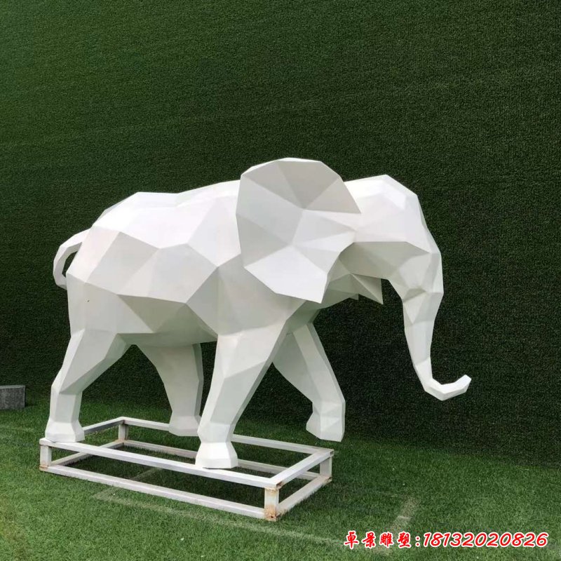 不锈钢几何抽象大象雕塑 (2)