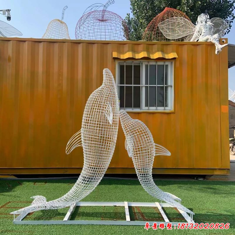 不锈钢编织跳跃海豚雕塑 (2)