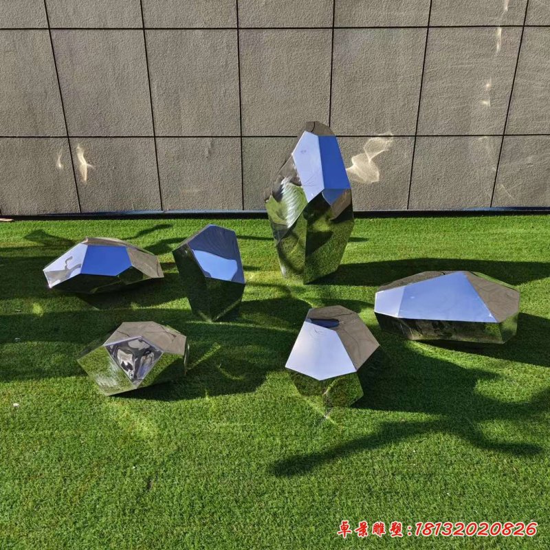 草坪不锈钢几何石块雕塑 (5)