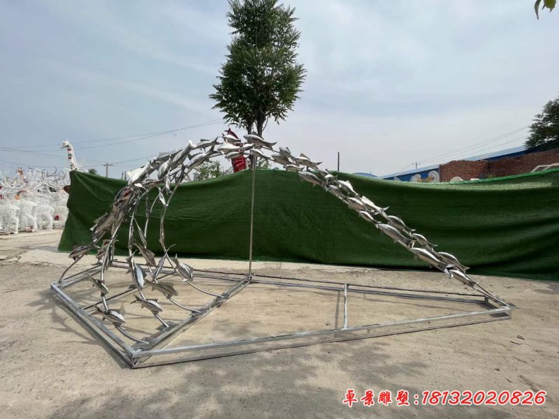 不锈钢抽象鱼群拱门雕塑