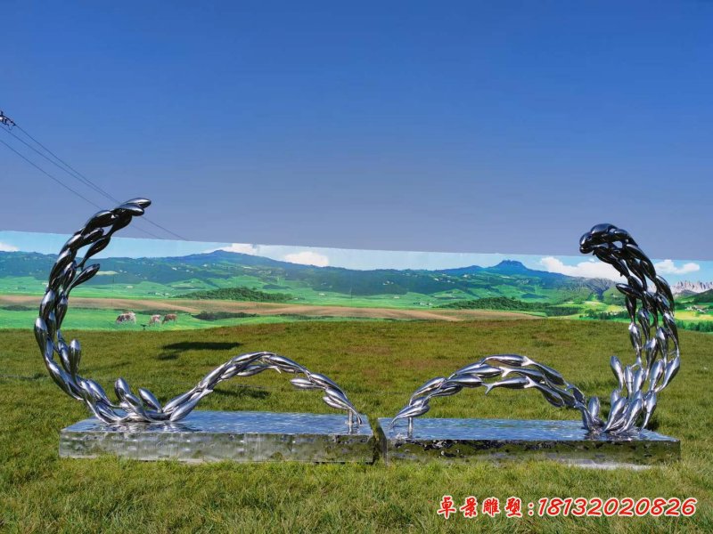 不锈钢鱼群海浪雕塑