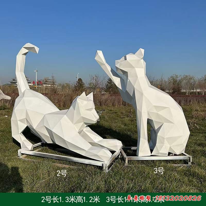 不锈钢公园几何小猫雕塑 (3)