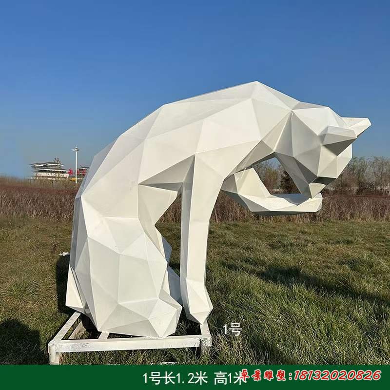 不锈钢公园几何小猫雕塑 (4)
