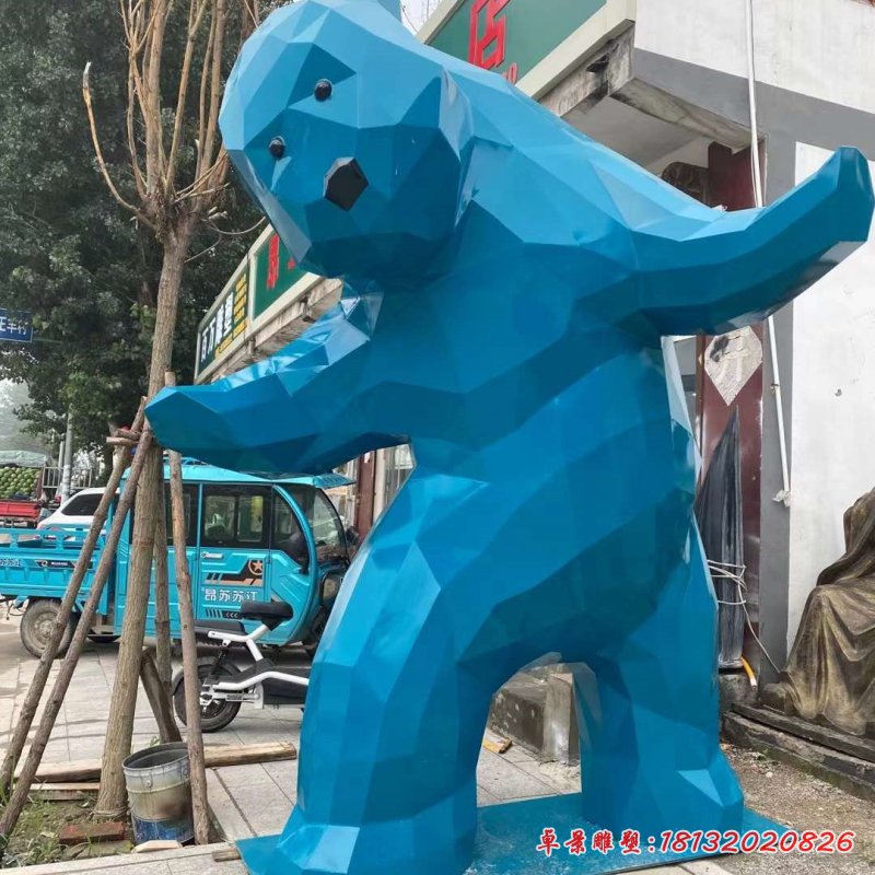 不锈钢商业街几何动物熊雕塑_副本