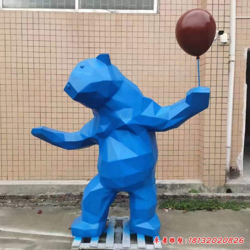 不锈钢园林几何熊雕塑 (2)