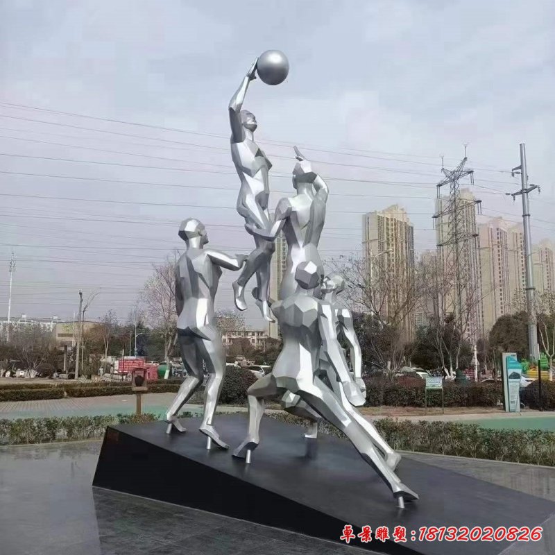 不锈钢广场运动打篮球人物雕塑 (2)_副本