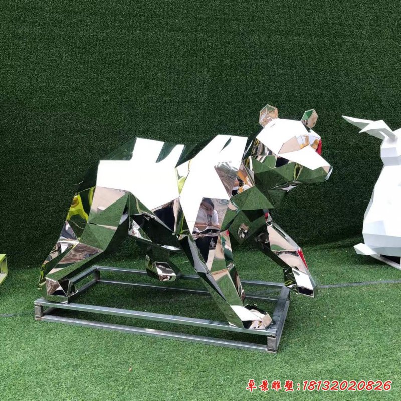 不锈钢几何熊雕塑 (3)
