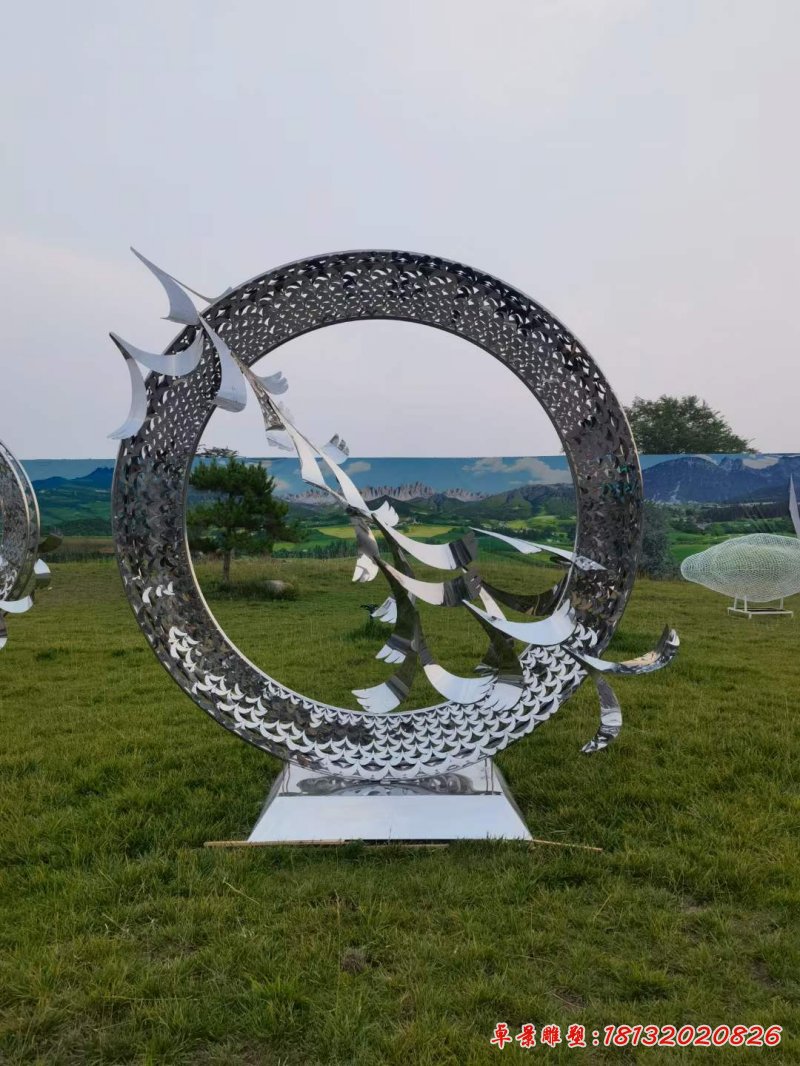 不锈钢大雁圆环景观雕塑 (3)
