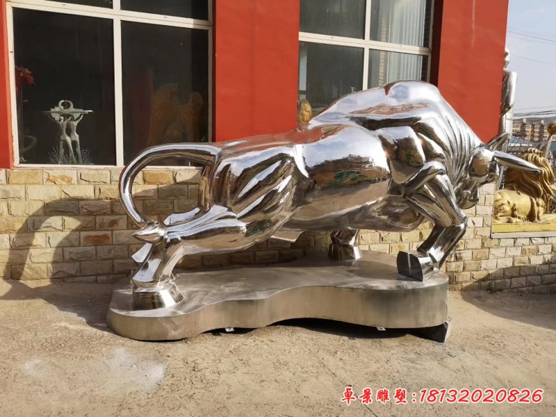 不锈钢牛动物雕塑 (2)