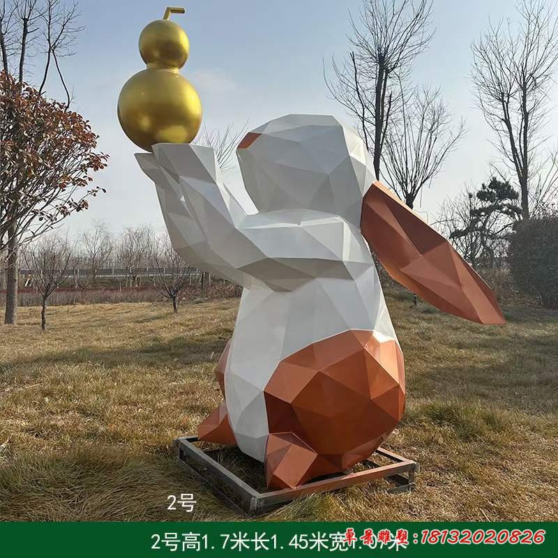不锈钢手拿葫芦兔子切面雕塑