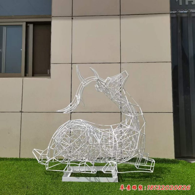 不锈钢抽象镂空编织鹿雕塑 (3)