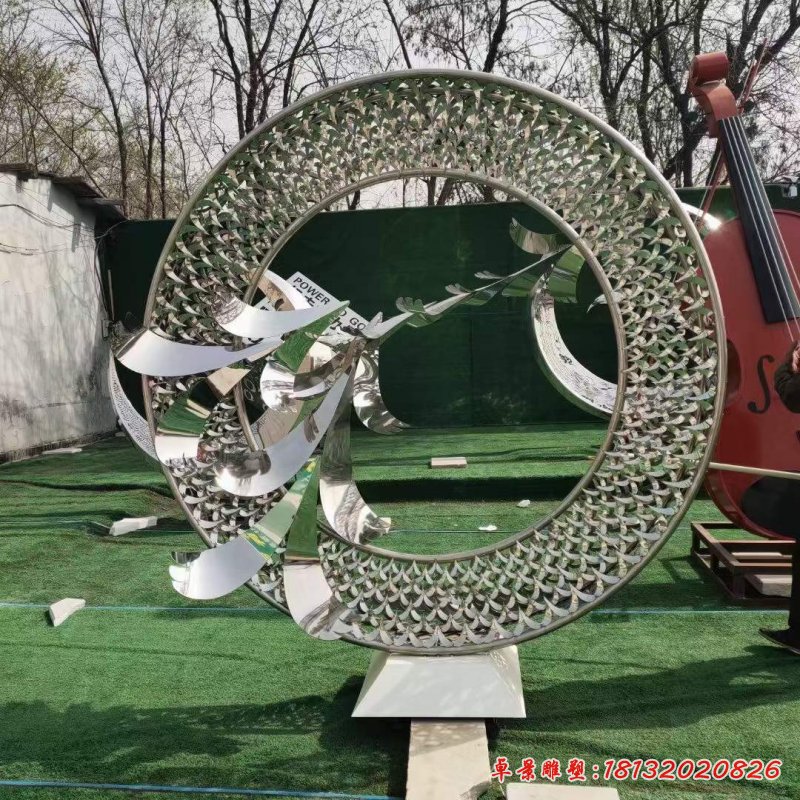 不锈钢抽象大雁圆环雕塑