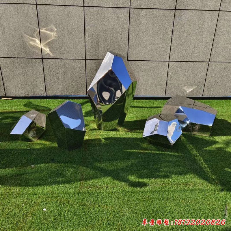 草坪不锈钢几何石块雕塑 (3)