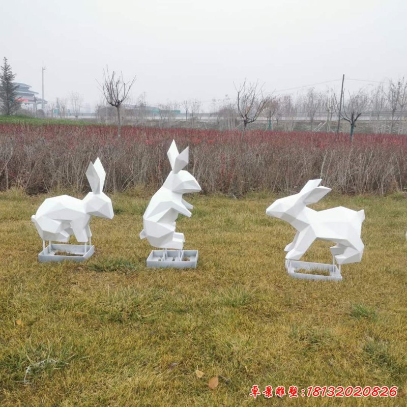 不锈钢切面几何抽象兔子雕塑 (3)
