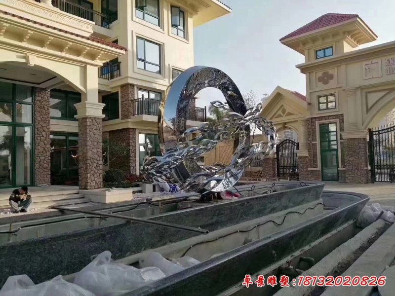 小区圆环抽象鱼不锈钢雕塑 (2)