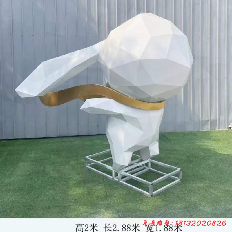 不锈钢动物几何兔子雕塑 (5)_副本