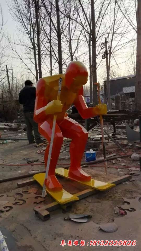 不锈钢抽象滑雪人物雕塑