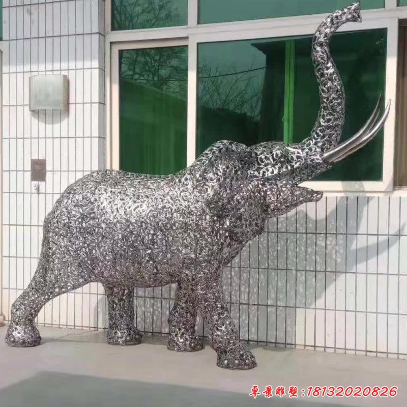 不锈钢镂空大象雕塑_