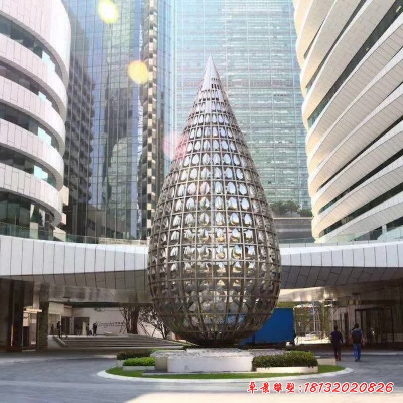 不锈钢广场大型水滴雕塑_副本