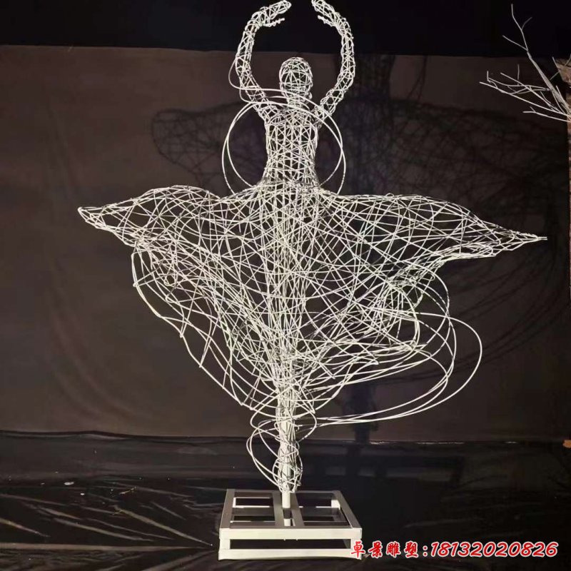 不锈钢镂空编织女孩跳舞雕塑 (1)
