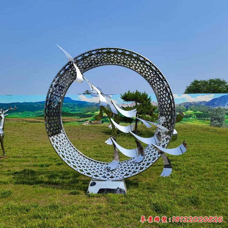不锈钢抽象圆环大雁雕塑 (3)